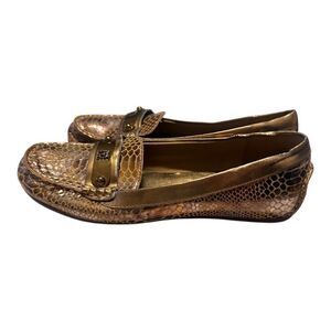 Anne Klein 6 Snake Embossed Leather Loafers Brown Metallic Iflex Comfort Shoe